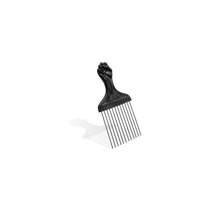 Classic Black Fist Long-Tooth Afro Metal Pick Comb