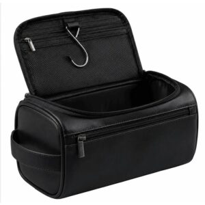 Executive Premium Matte Black Leather Hanging Toiletry Bag